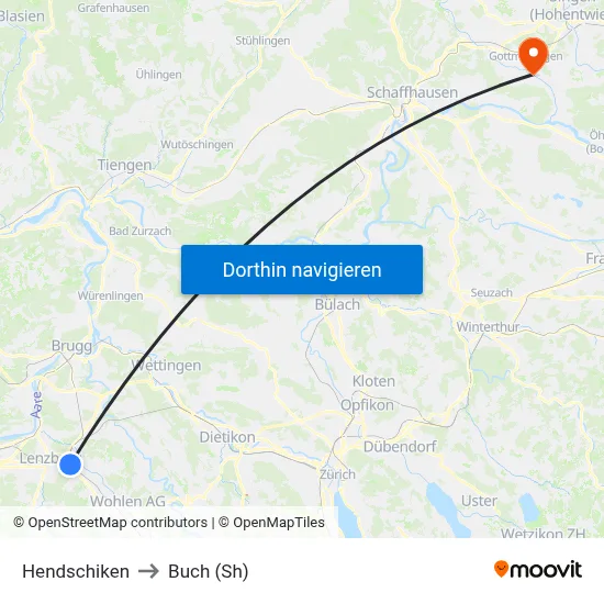 Hendschiken to Buch (Sh) map