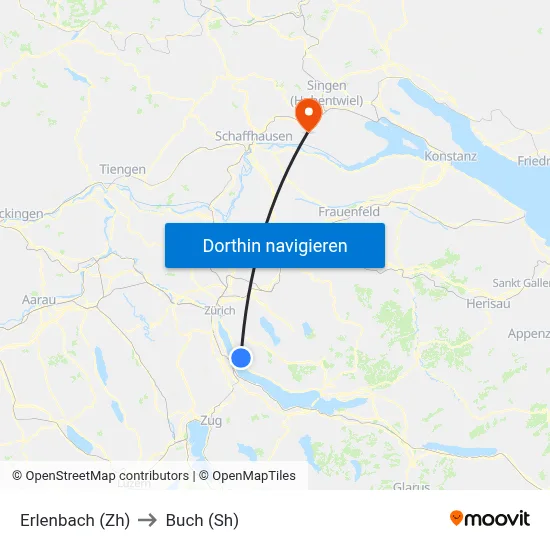 Erlenbach (Zh) to Buch (Sh) map