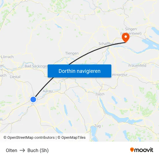 Olten to Buch (Sh) map