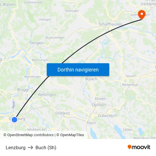 Lenzburg to Buch (Sh) map