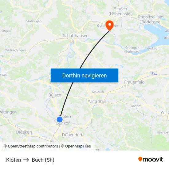 Kloten to Buch (Sh) map