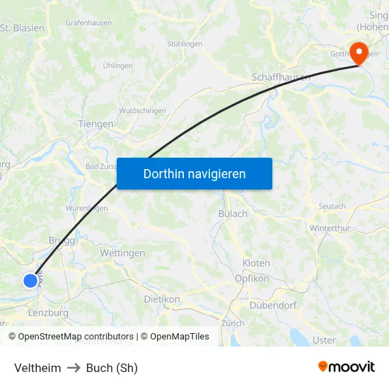 Veltheim to Buch (Sh) map