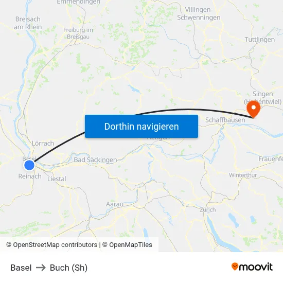 Basel to Buch (Sh) map