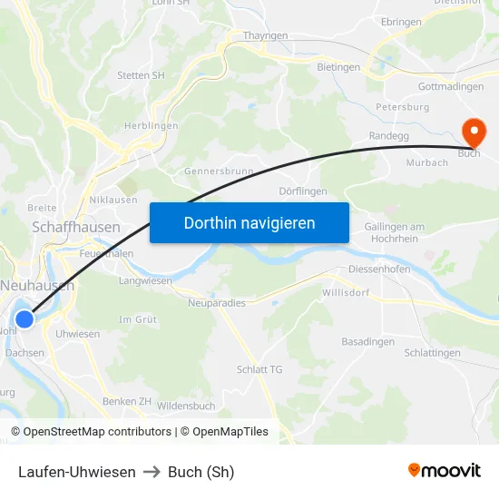 Laufen-Uhwiesen to Buch (Sh) map