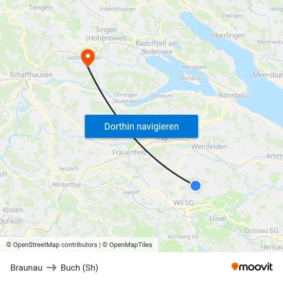 Braunau to Buch (Sh) map