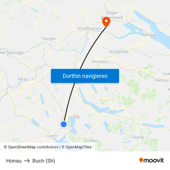 Honau to Buch (Sh) map