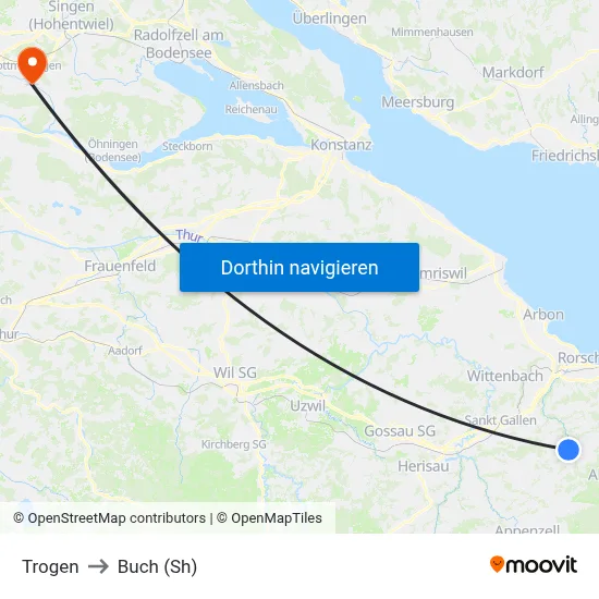 Trogen to Buch (Sh) map