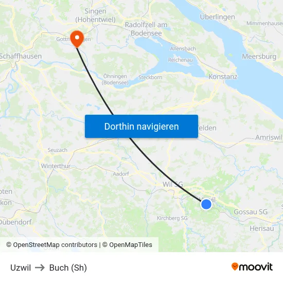 Uzwil to Buch (Sh) map