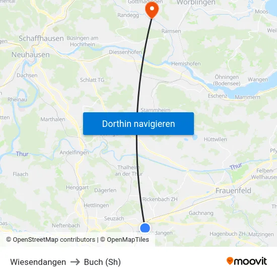 Wiesendangen to Buch (Sh) map
