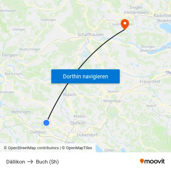 Dällikon to Buch (Sh) map