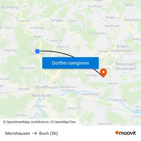 Merishausen to Buch (Sh) map