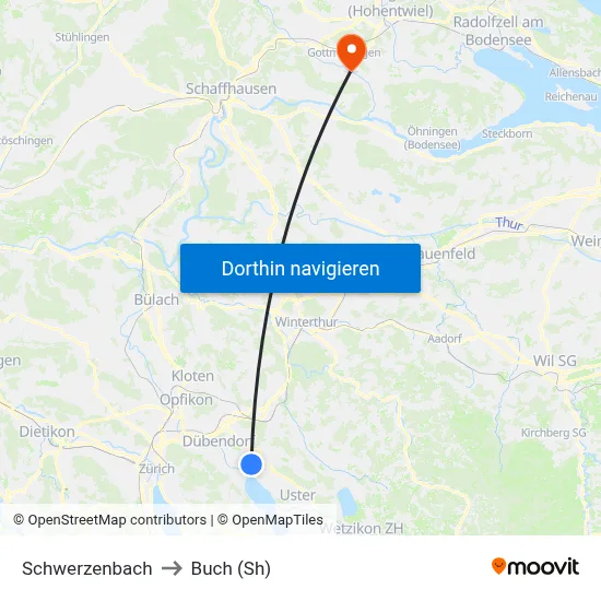 Schwerzenbach to Buch (Sh) map