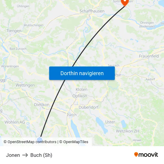 Jonen to Buch (Sh) map