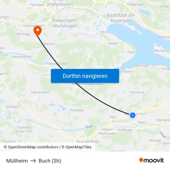 Müllheim to Buch (Sh) map