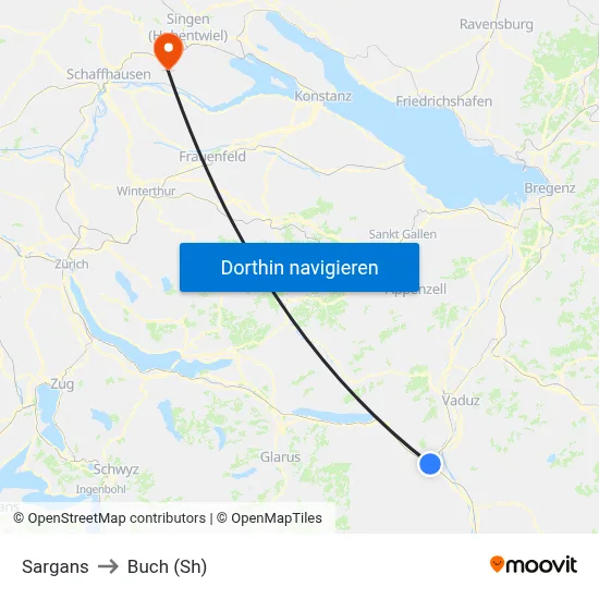 Sargans to Buch (Sh) map