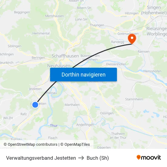 Verwaltungsverband Jestetten to Buch (Sh) map