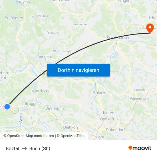 Böztal to Buch (Sh) map