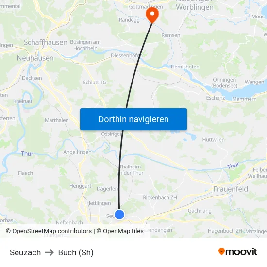 Seuzach to Buch (Sh) map