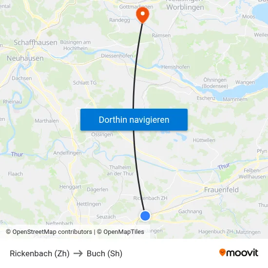 Rickenbach (Zh) to Buch (Sh) map