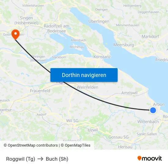 Roggwil (Tg) to Buch (Sh) map