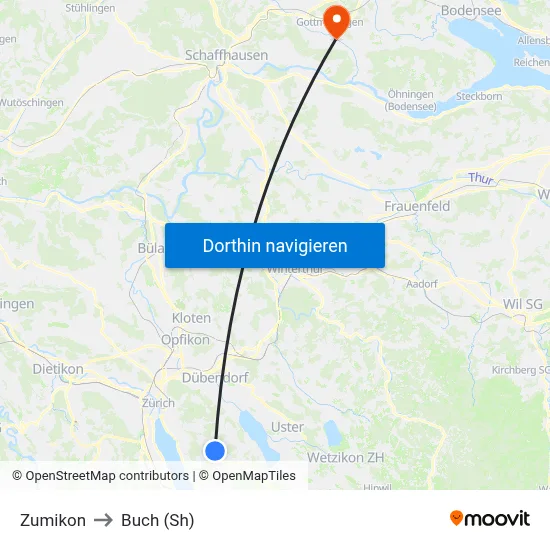 Zumikon to Buch (Sh) map