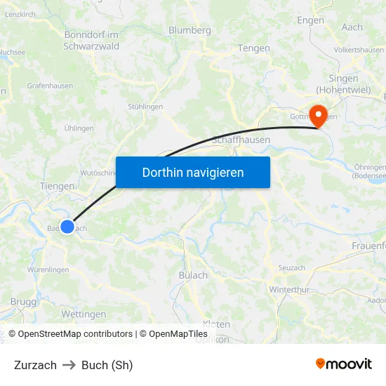 Zurzach to Buch (Sh) map