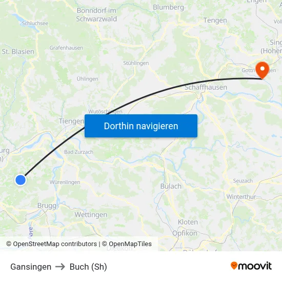 Gansingen to Buch (Sh) map
