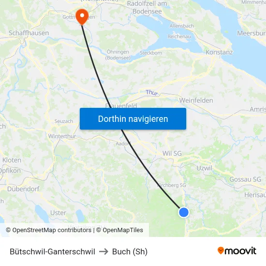 Bütschwil-Ganterschwil to Buch (Sh) map