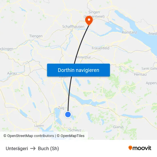 Unterägeri to Buch (Sh) map