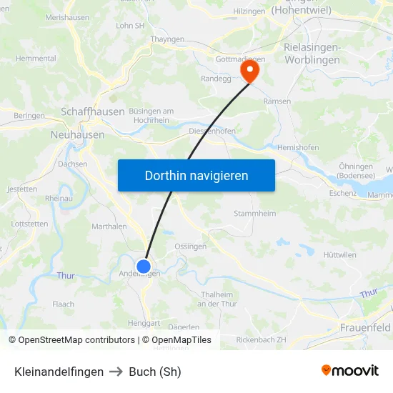 Kleinandelfingen to Buch (Sh) map