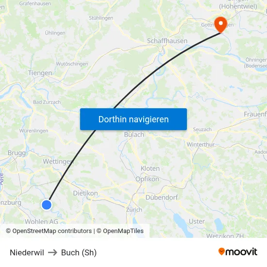 Niederwil to Buch (Sh) map