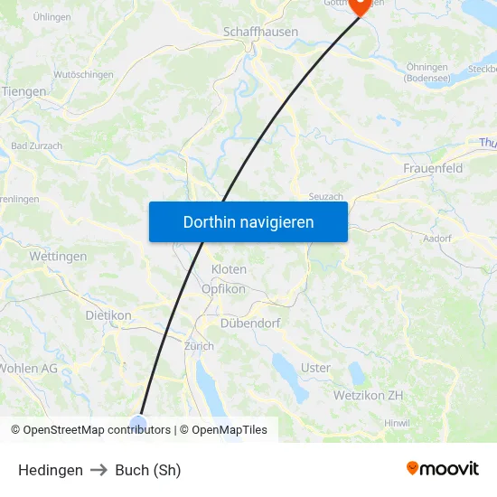 Hedingen to Buch (Sh) map