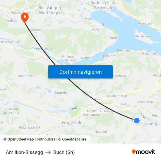 Amlikon-Bissegg to Buch (Sh) map