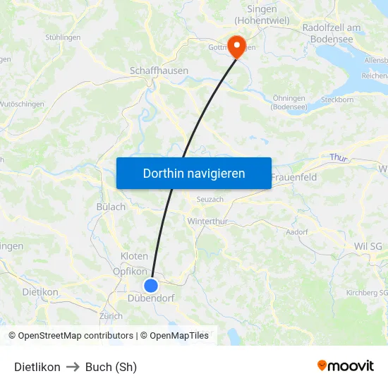 Dietlikon to Buch (Sh) map
