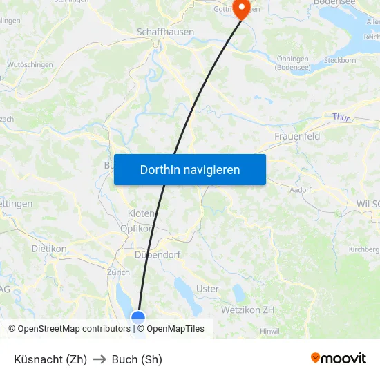 Küsnacht (Zh) to Buch (Sh) map