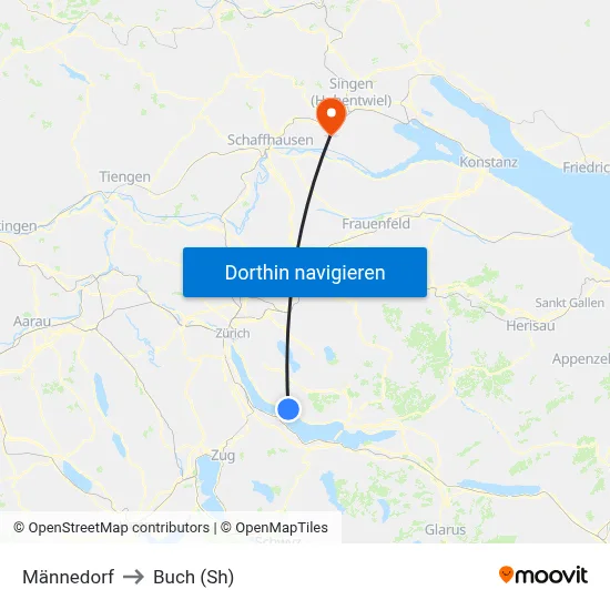 Männedorf to Buch (Sh) map