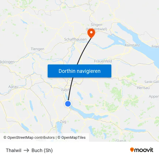 Thalwil to Buch (Sh) map