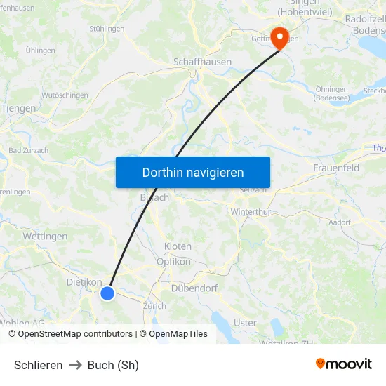 Schlieren to Buch (Sh) map