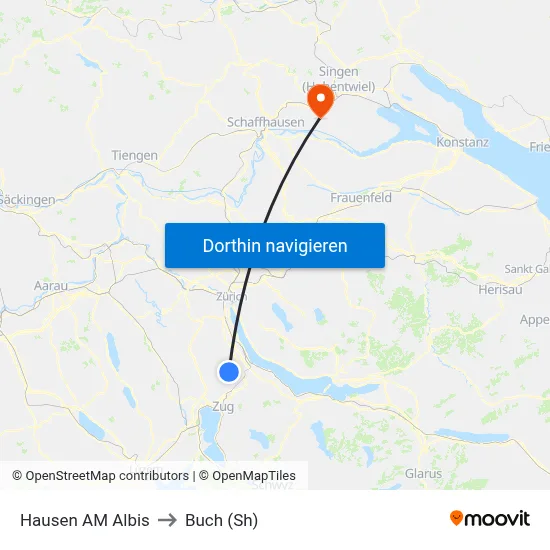 Hausen AM Albis to Buch (Sh) map