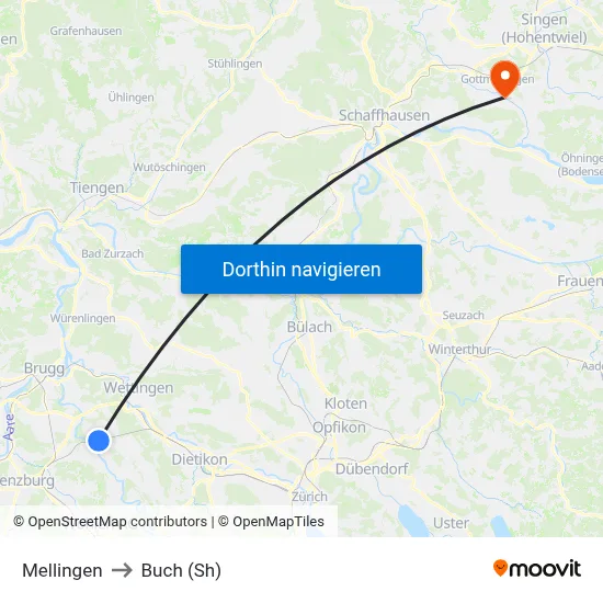 Mellingen to Buch (Sh) map