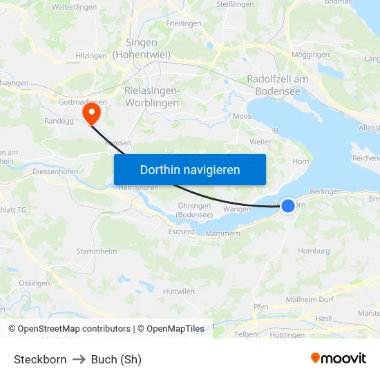Steckborn to Buch (Sh) map