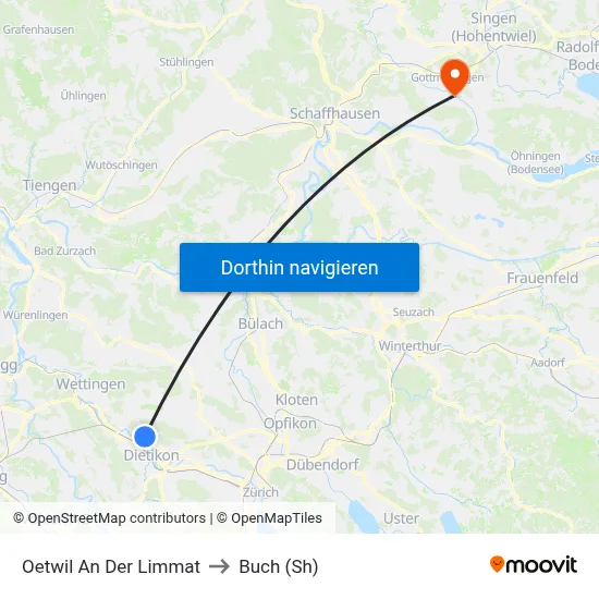 Oetwil An Der Limmat to Buch (Sh) map