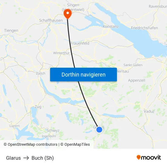 Glarus to Buch (Sh) map