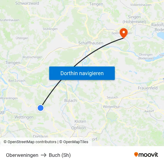 Oberweningen to Buch (Sh) map
