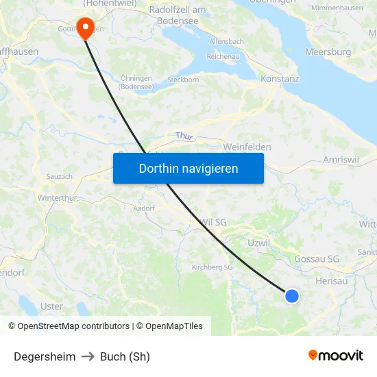 Degersheim to Buch (Sh) map