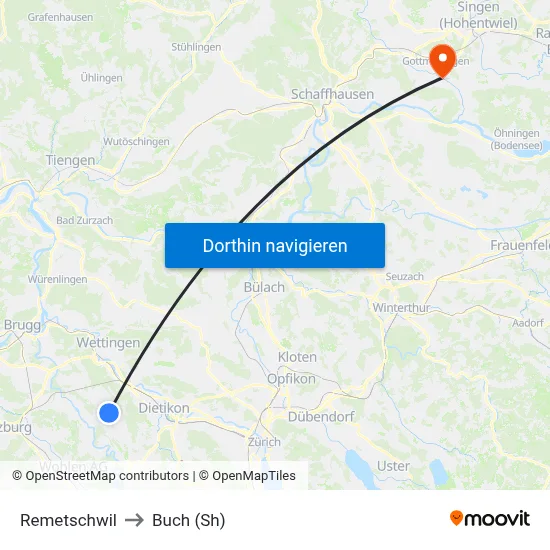 Remetschwil to Buch (Sh) map