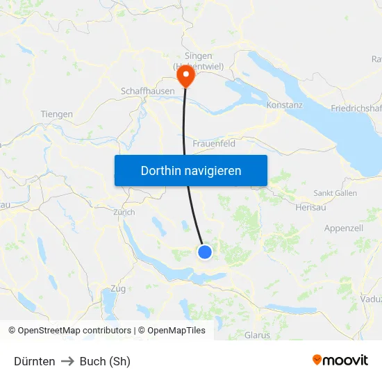 Dürnten to Buch (Sh) map