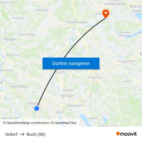 Urdorf to Buch (Sh) map