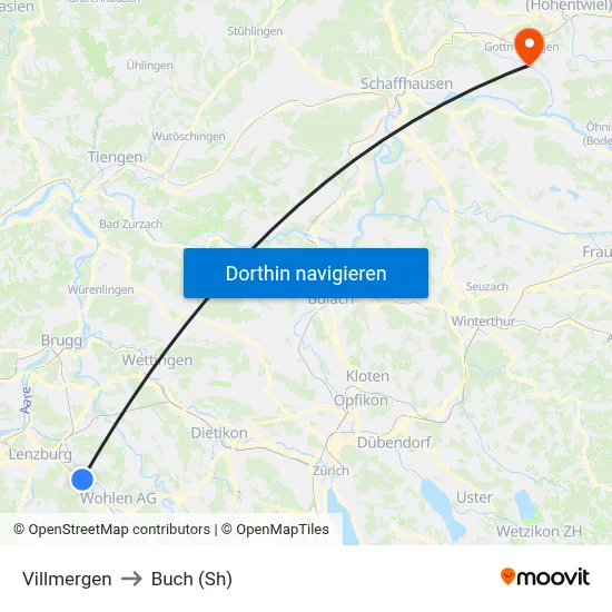 Villmergen to Buch (Sh) map