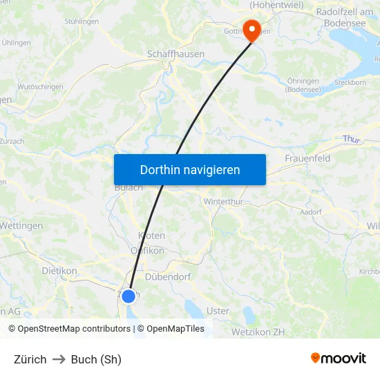 Zürich to Buch (Sh) map
